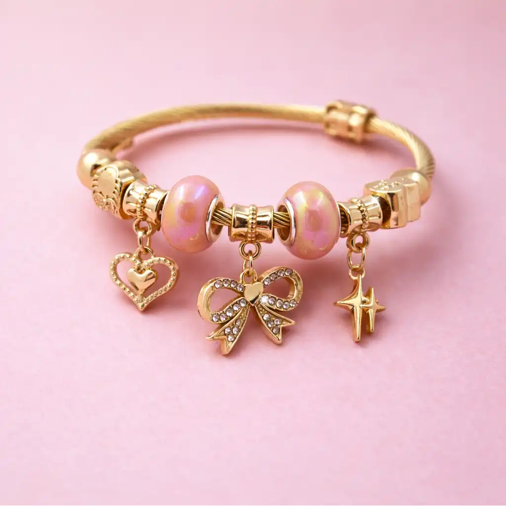 Gold Bow Charm Bangles