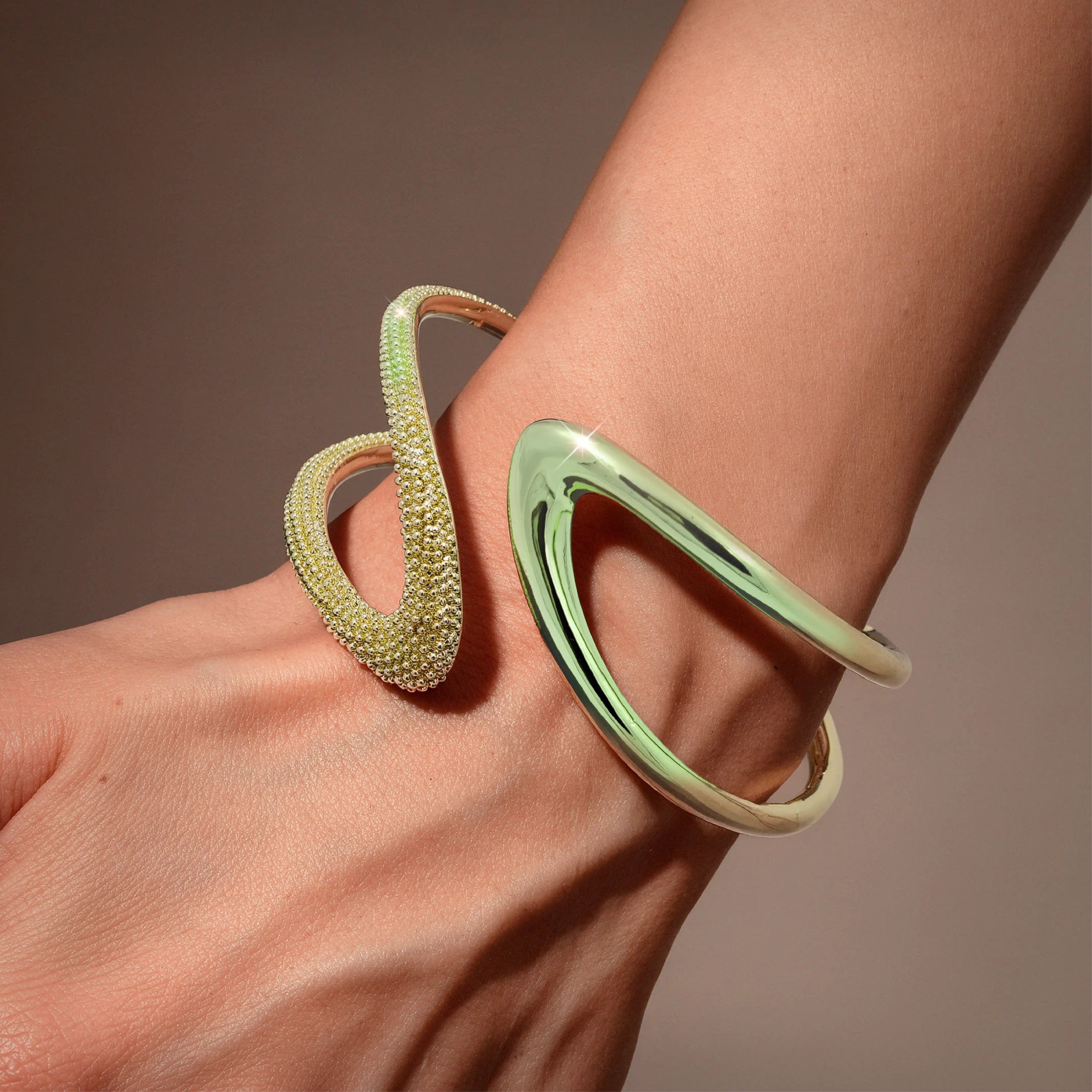 Gold Tone Textured Open Cuff Bracelet