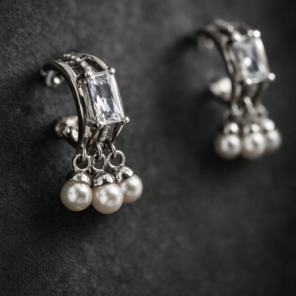 Crystal Pearl Charm Earrings