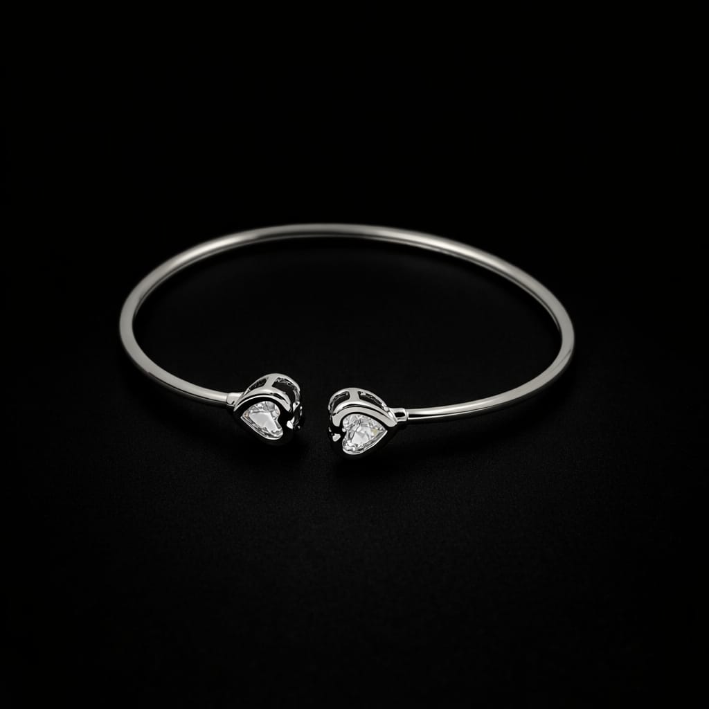 Crystal Heart Open Cuff Bracelet
