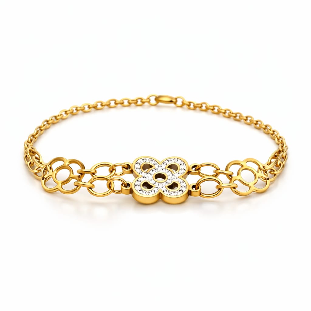 Geometric Quatrefoil Sparkle Hand Chain