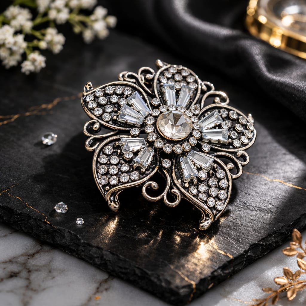 Antique Bronze Filigree Bloom Brooch