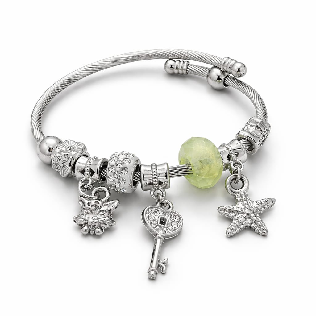 Silver Radiance Key & Starfish Charm Bangle