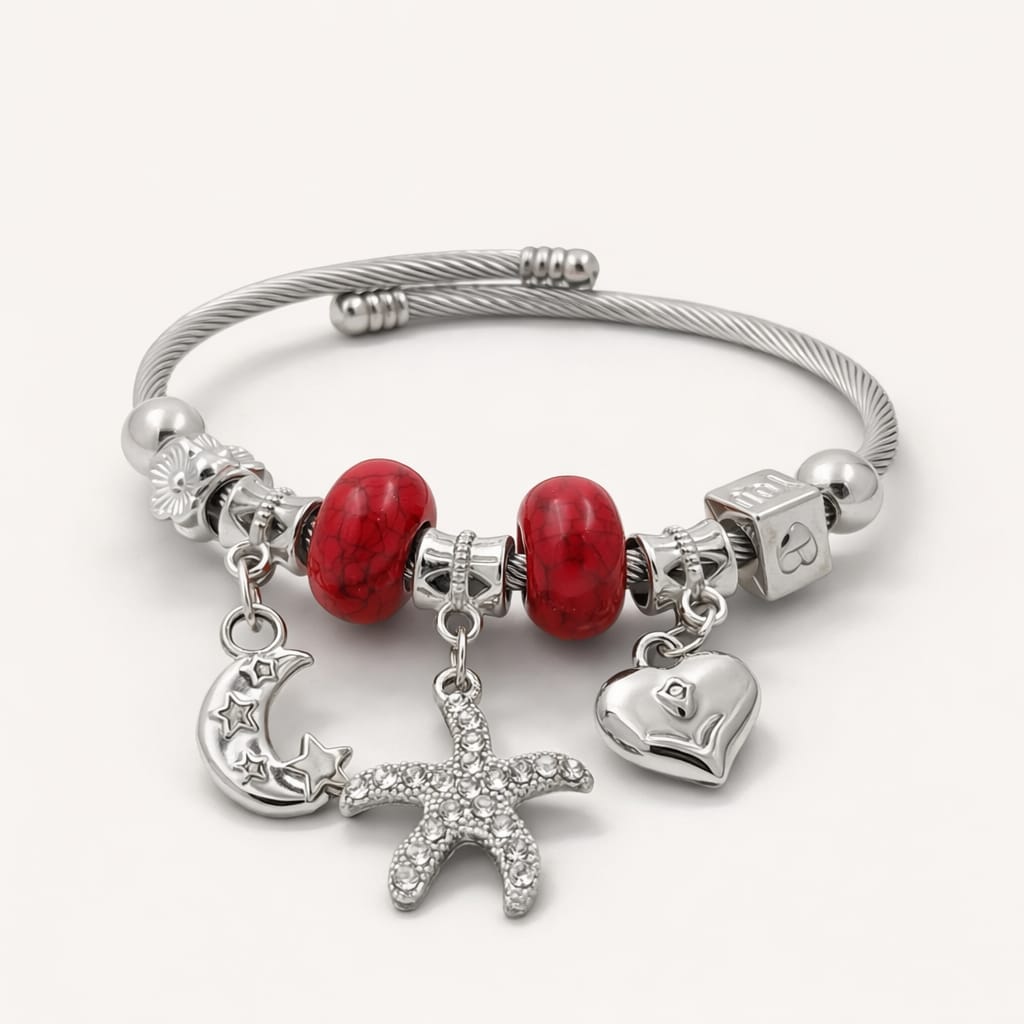 Silver Crimson Tide Celestial Bangle