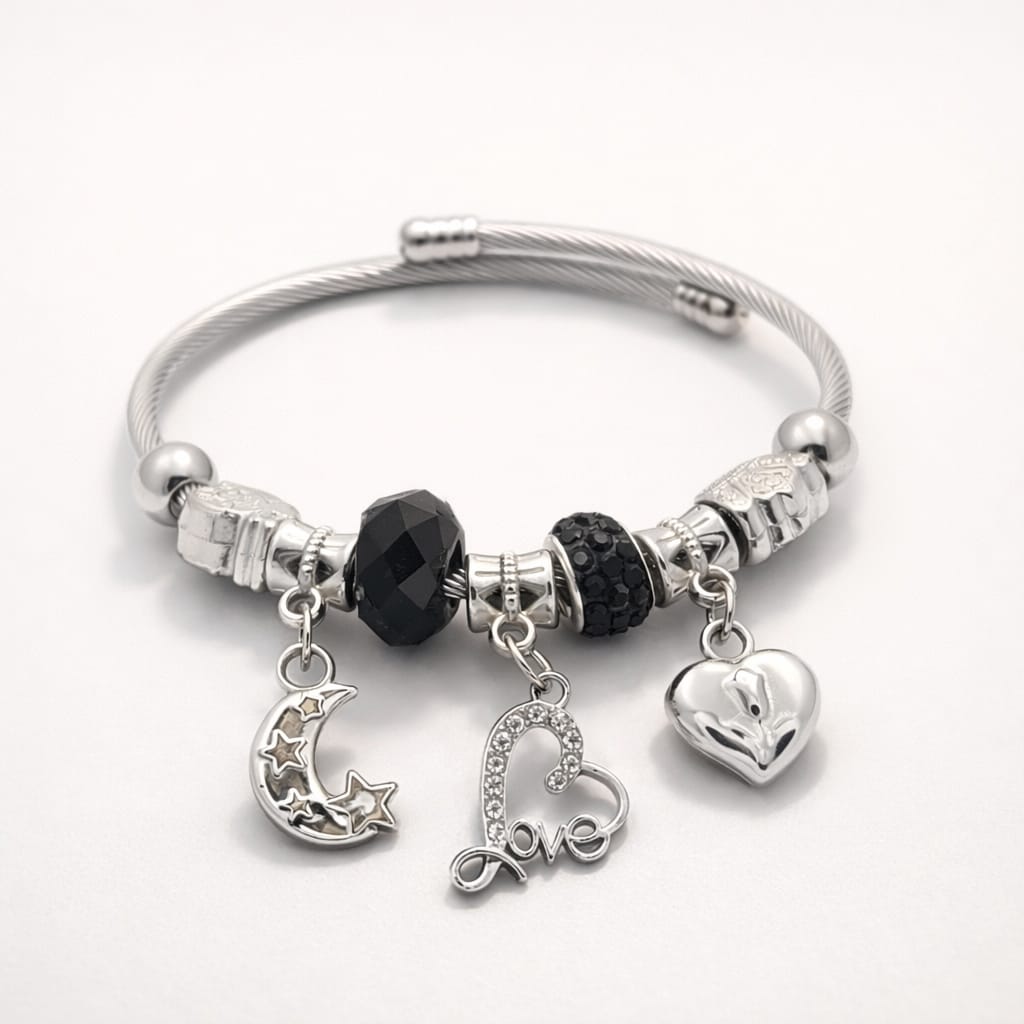 Silver Midnight Romance Bangles