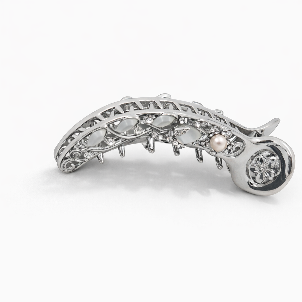Silver Moon Pearl Filigree Banana Clip