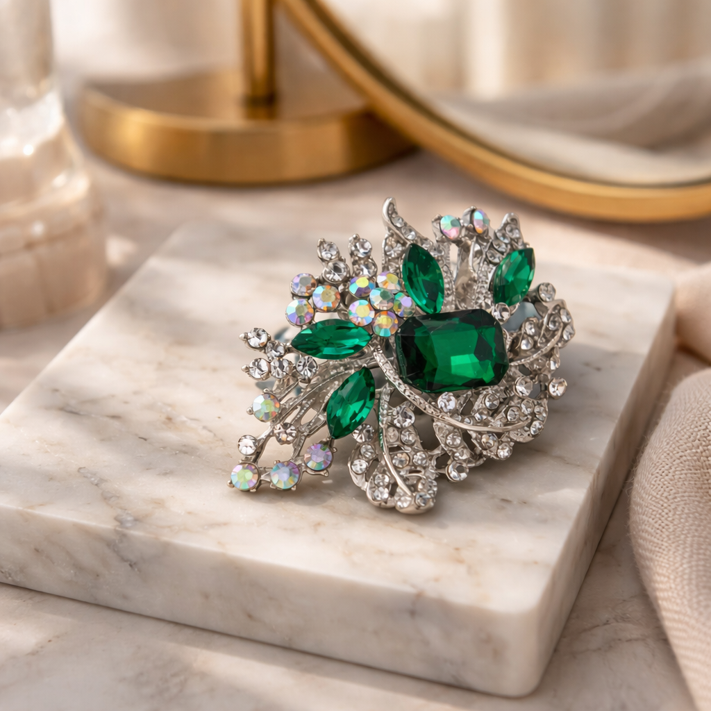 Gardenia Floral Crystal Brooch