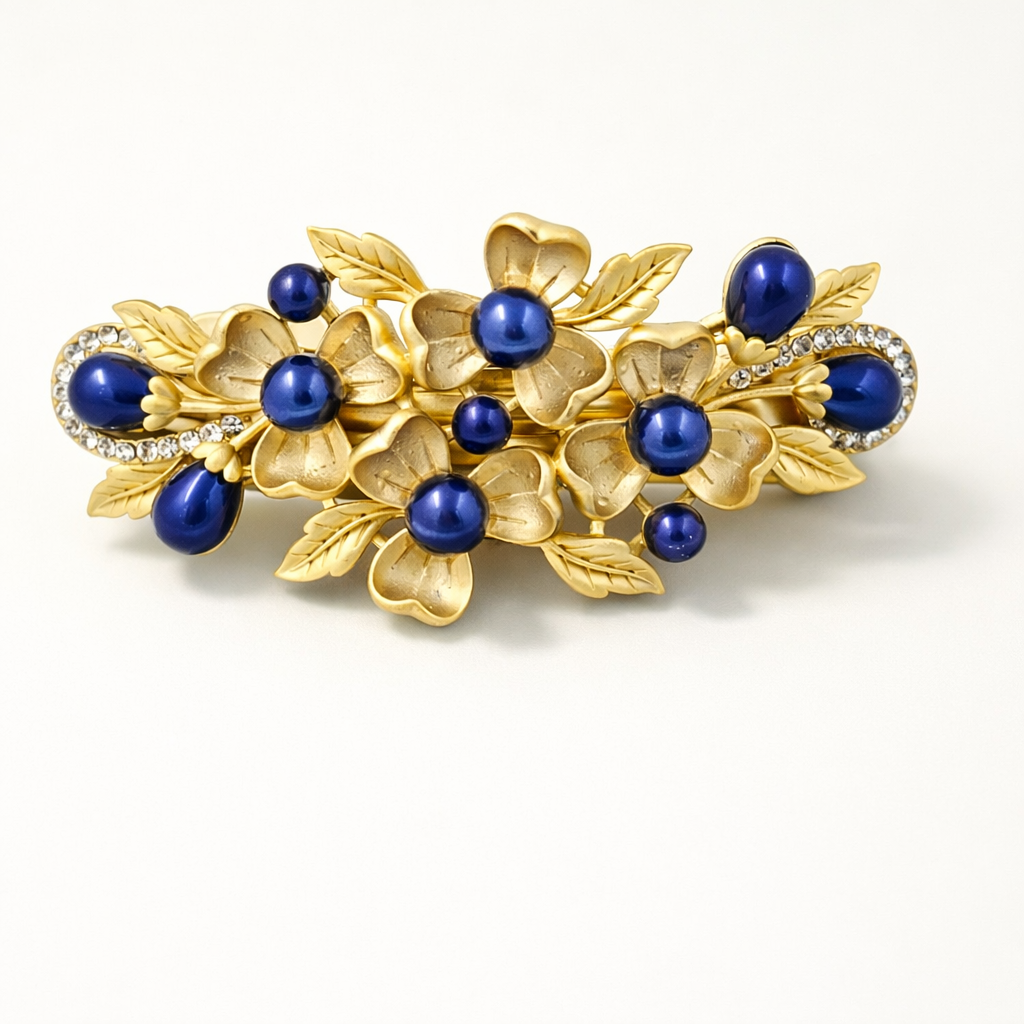 Matte Gold Sapphire Bloom Barrette