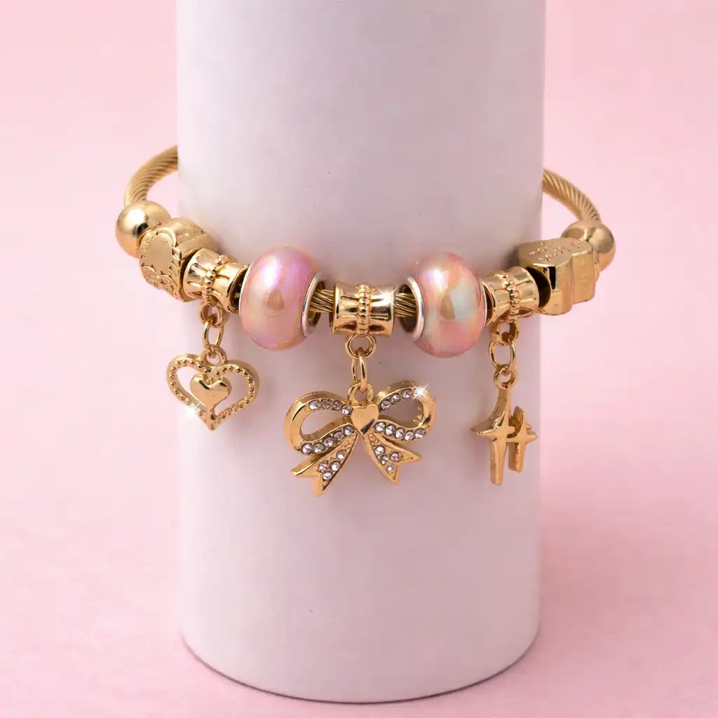 Gold Bow Charm Bangles
