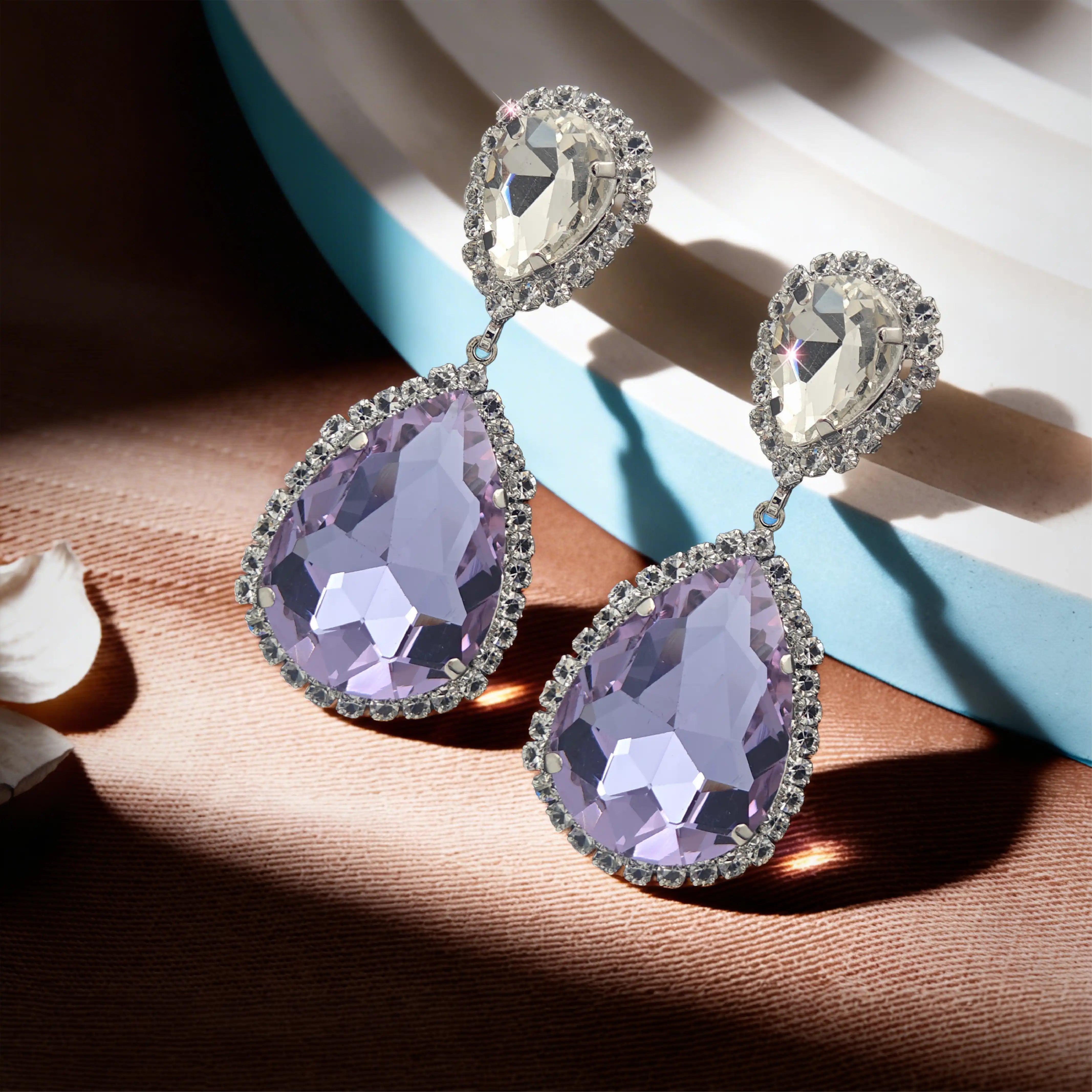Elegant Purple Teardrop Crystal Earrings