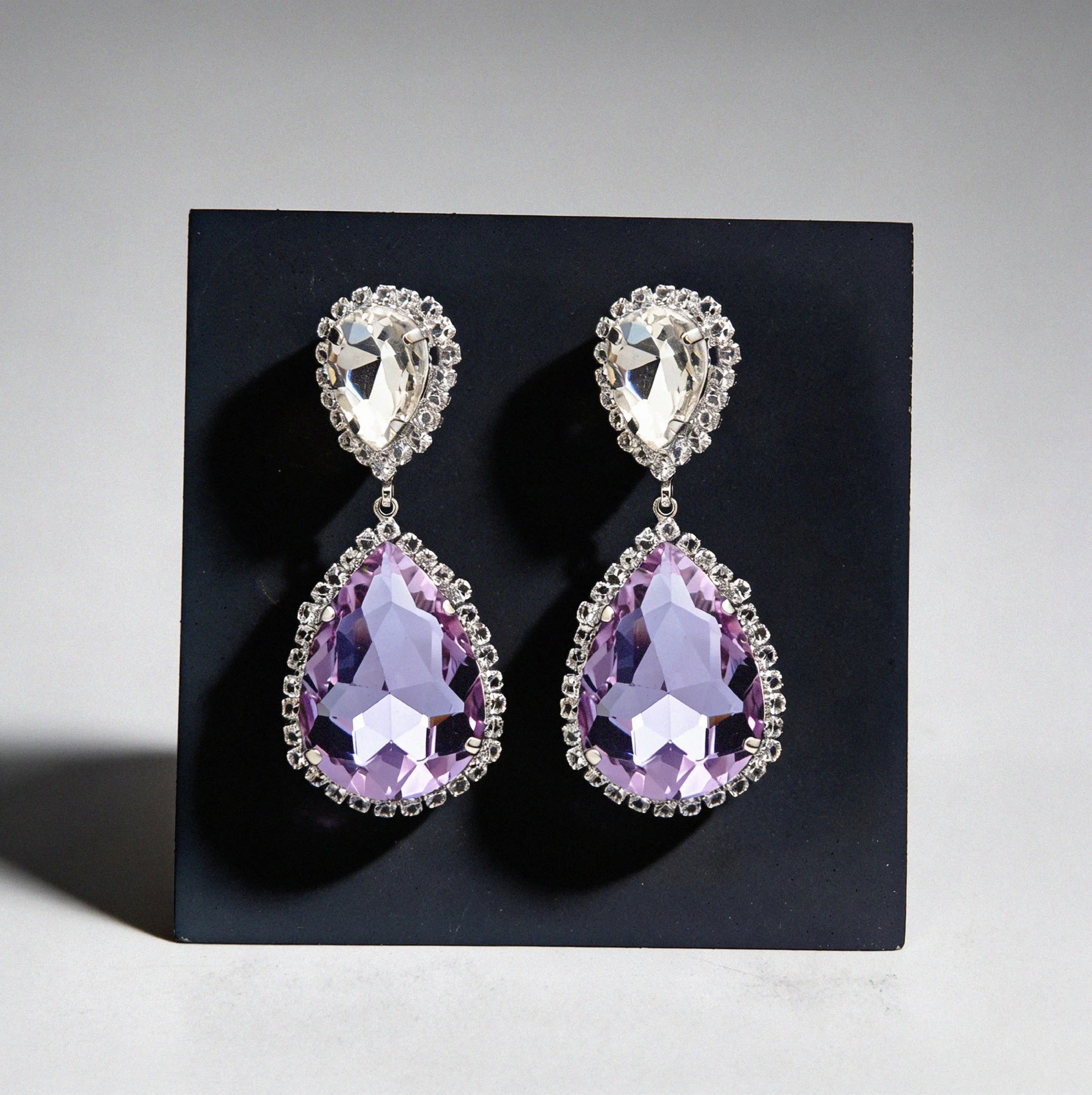 Elegant Purple Teardrop Crystal Earrings
