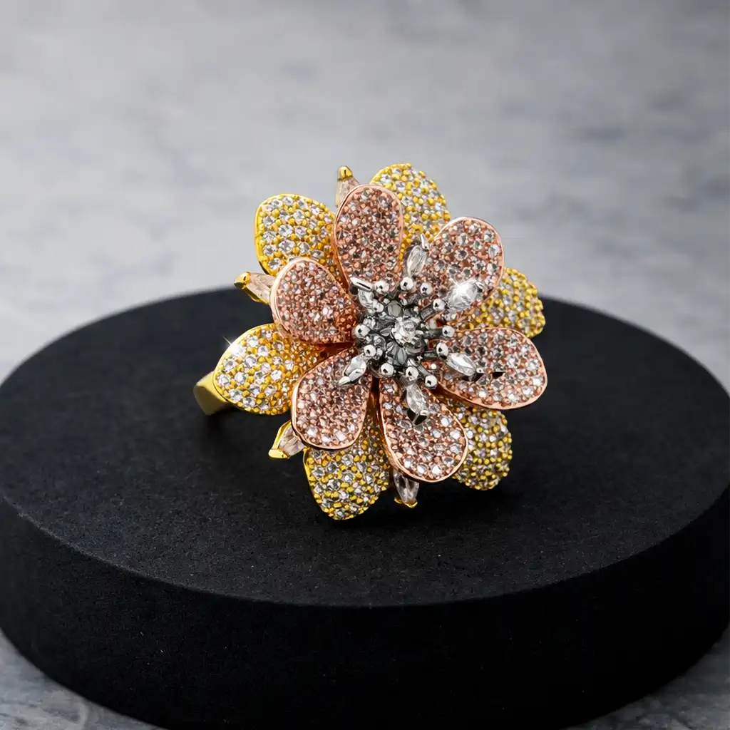 Floral Crystal Statement Ring