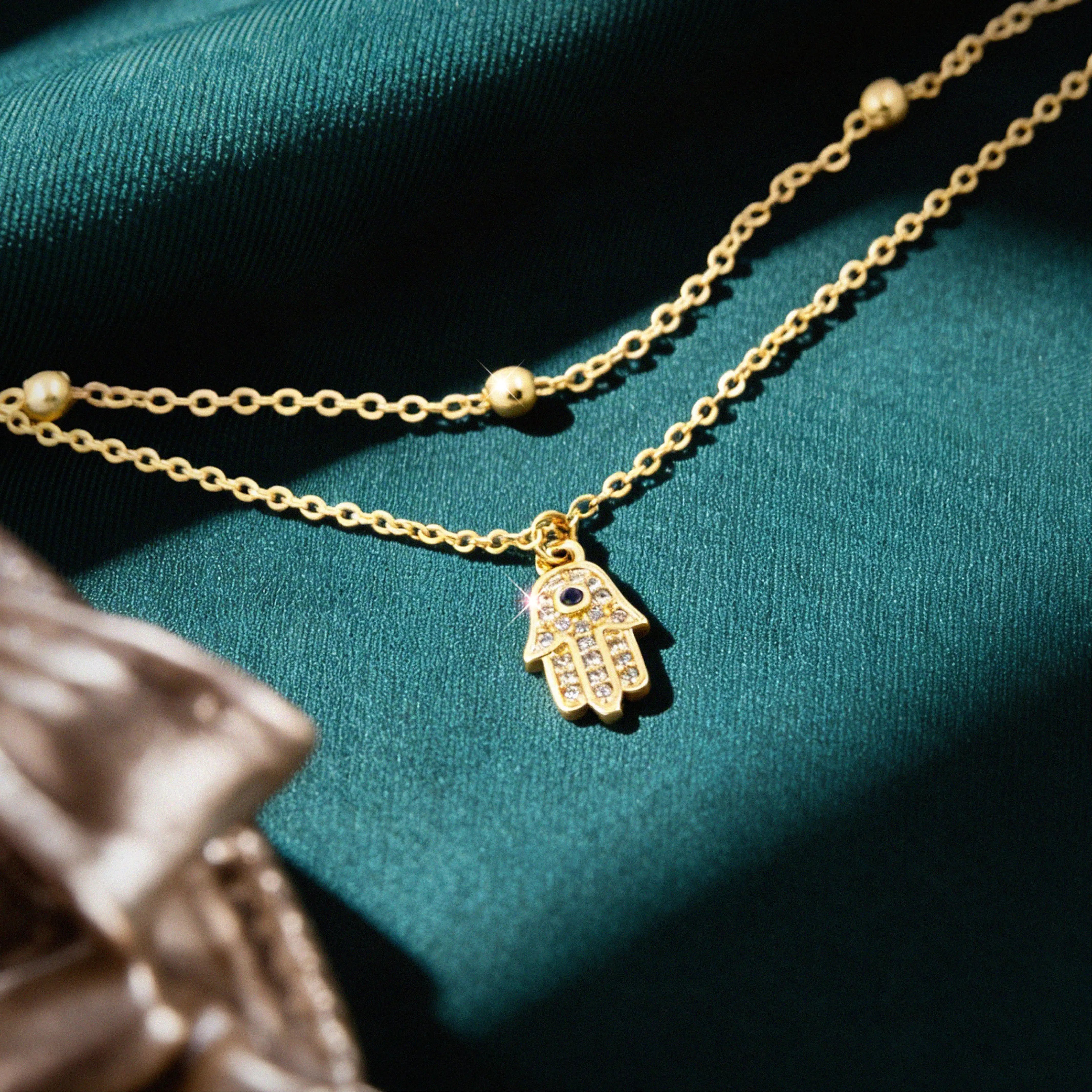 Golden Hamsa Layered Anklet