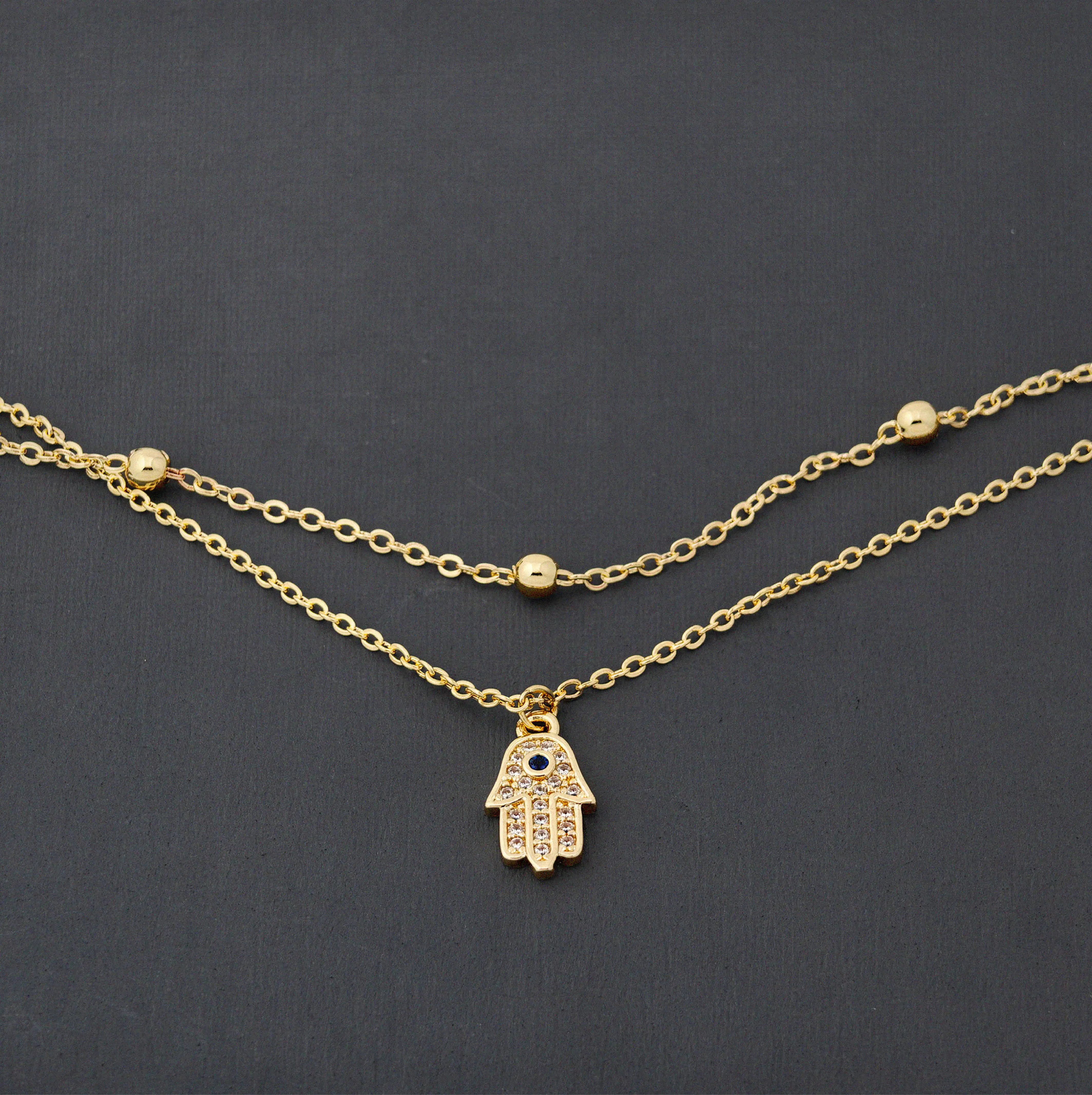 Golden Hamsa Layered Anklet