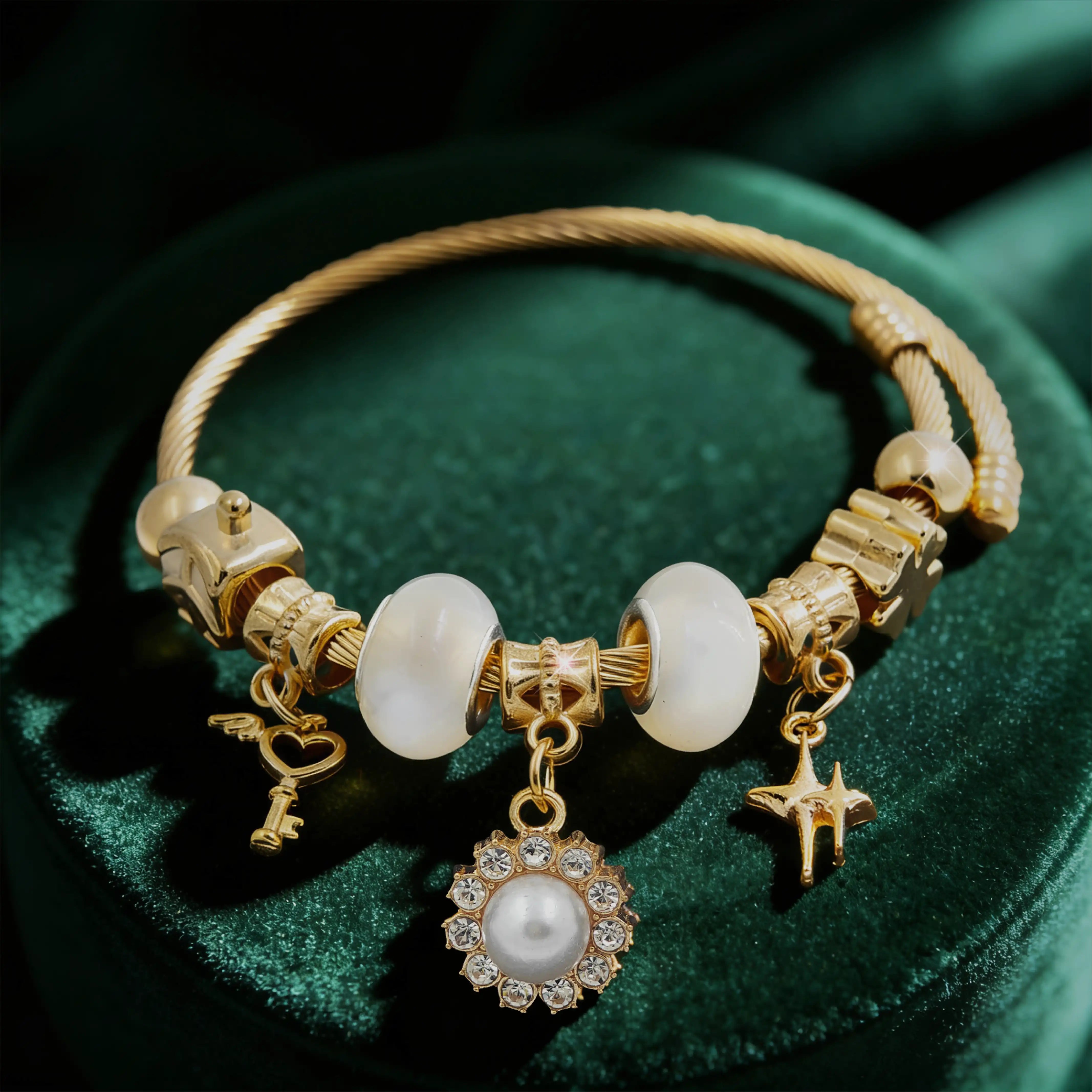 Elegant Pearl Charm Bangles
