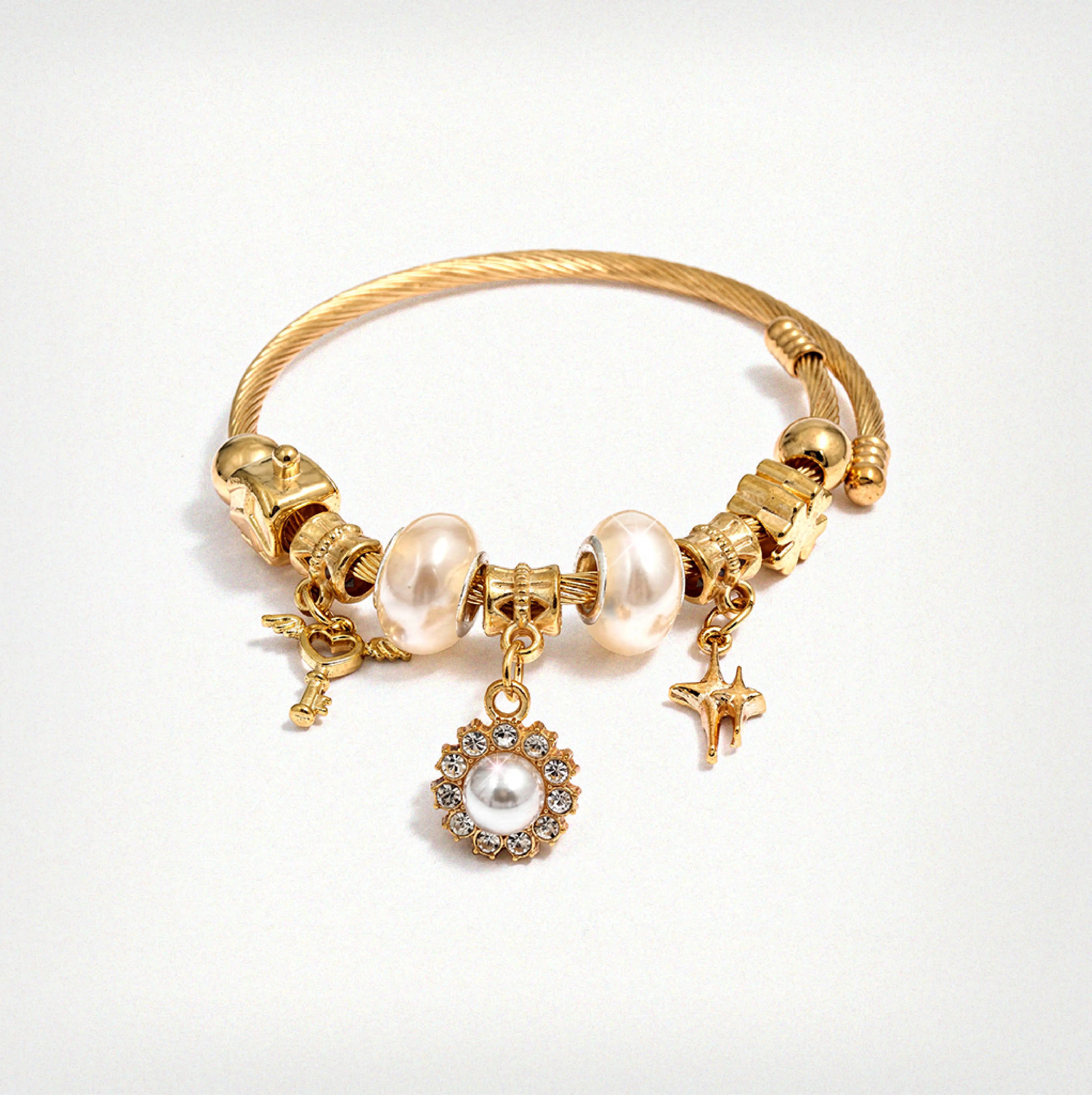 Elegant Pearl Charm Bangles