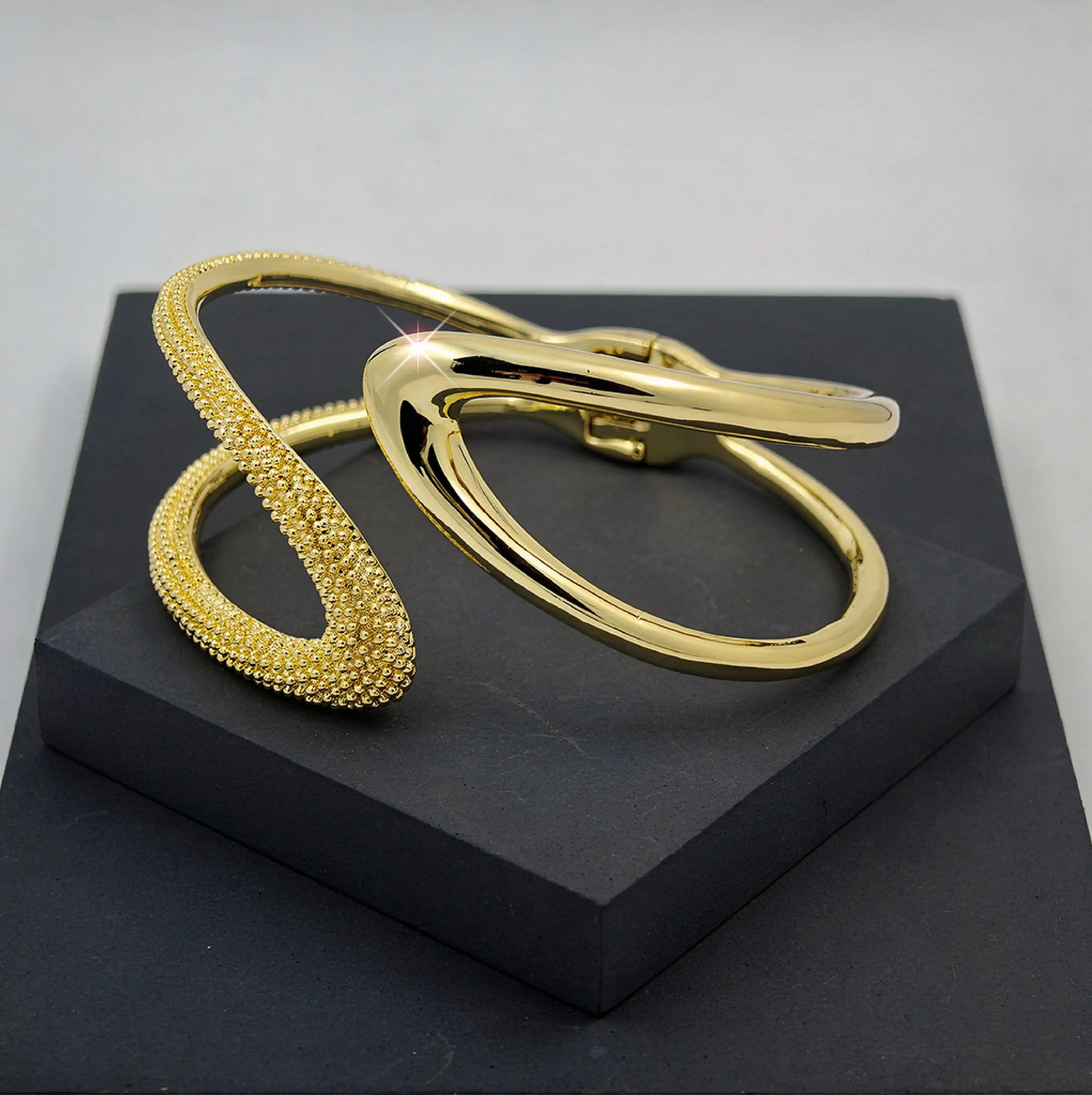 Gold Tone Textured Open Cuff Bracelet