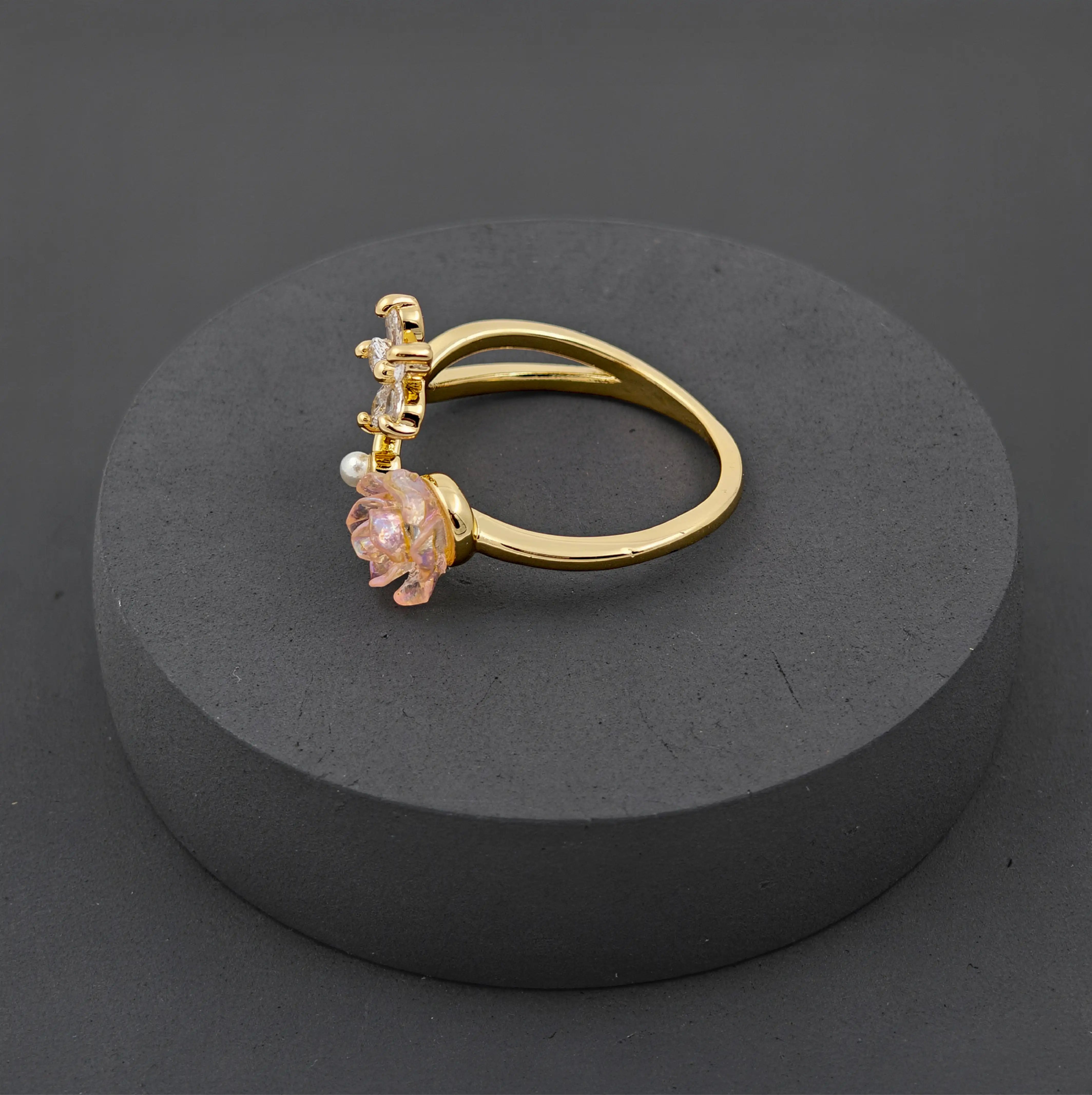 Floral Crystal Accent Adjustable Ring