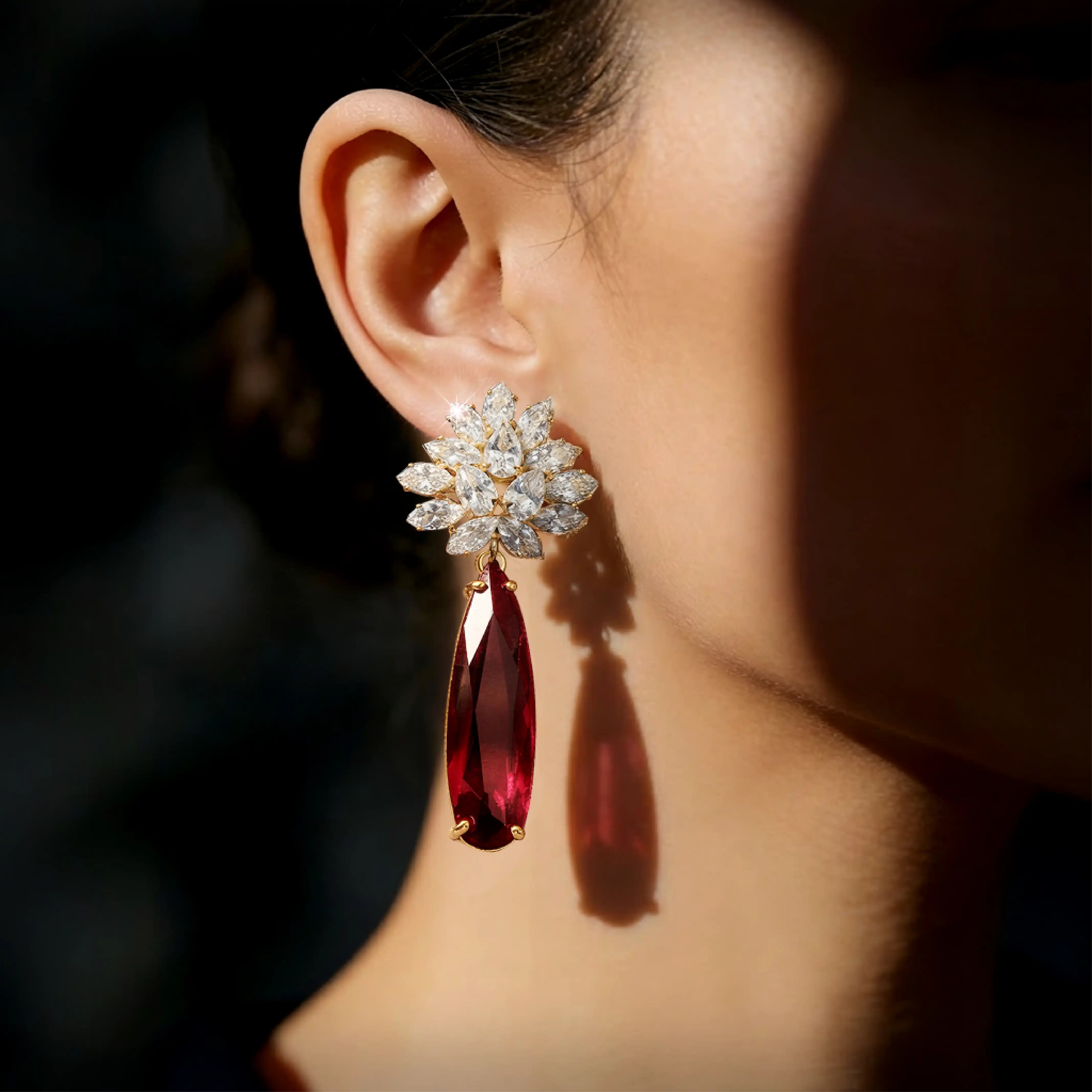 Ruby Crystal Drop Earrings