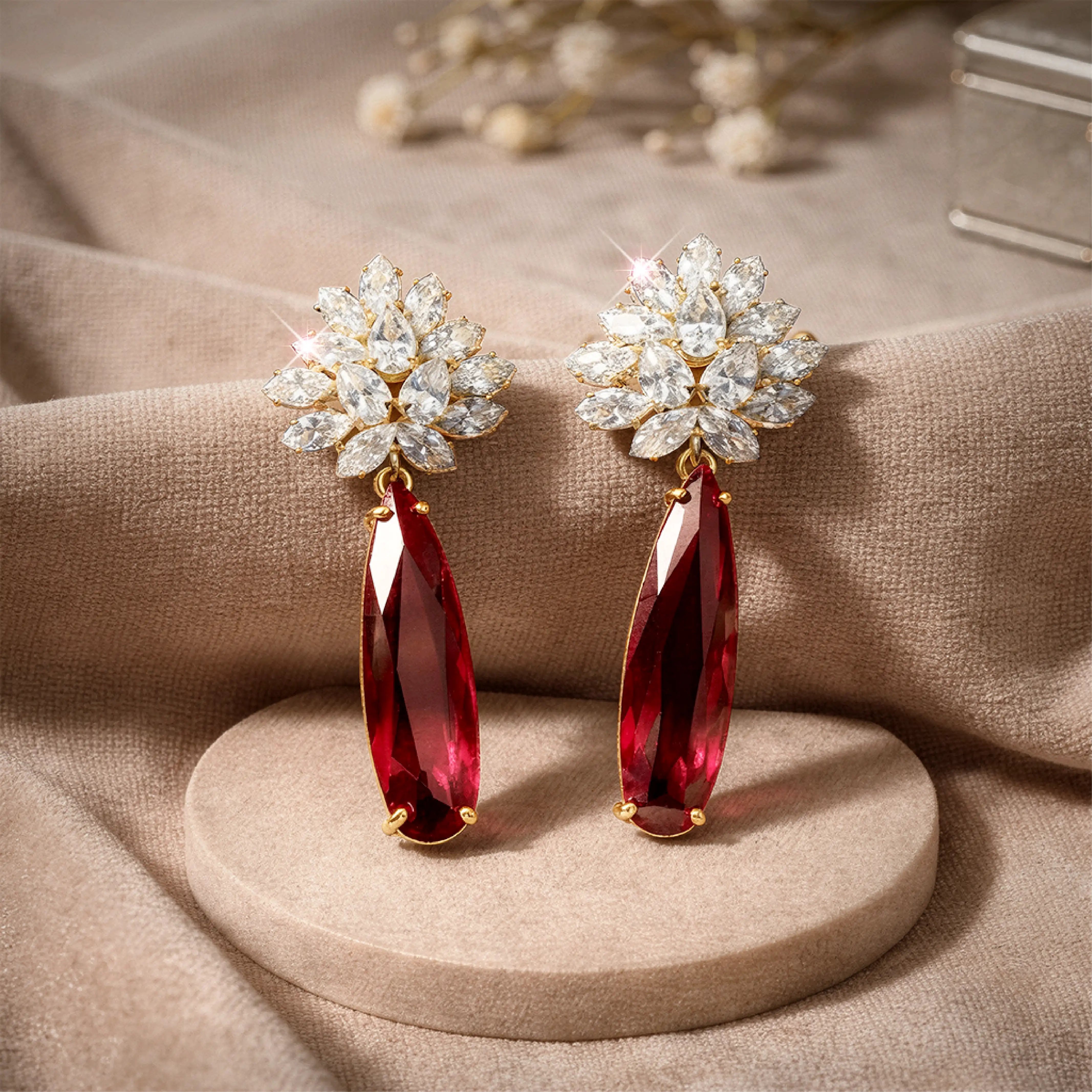Ruby Crystal Drop Earrings
