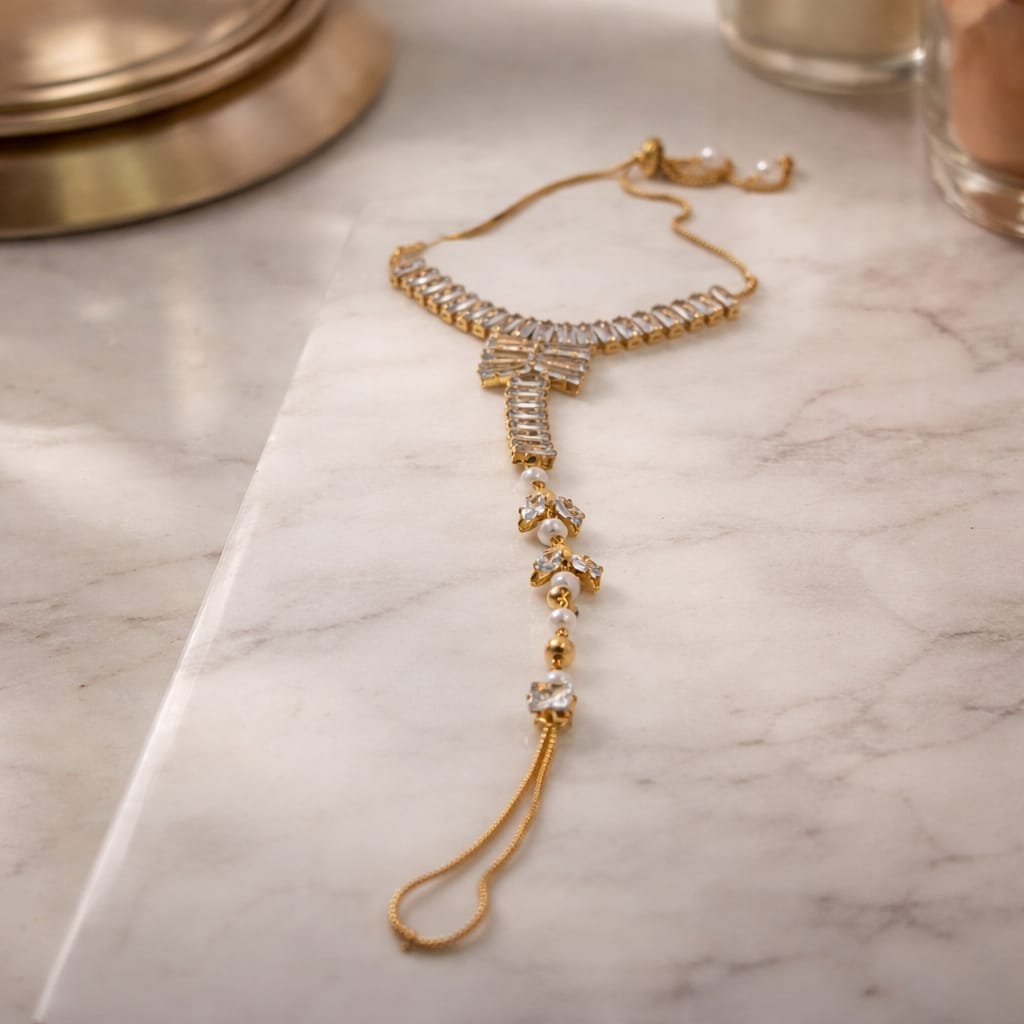 Imperial Baguette & Pearl Hand Chain