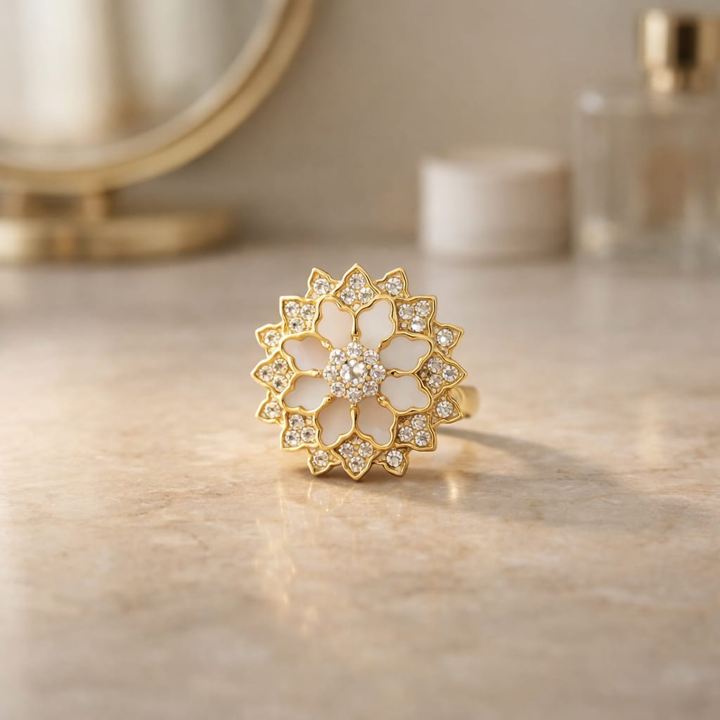 Golden Lotus Bloom  Statement Ring