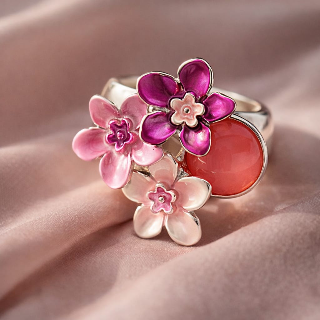 Meadow Enamel  Stone Cluster Ring