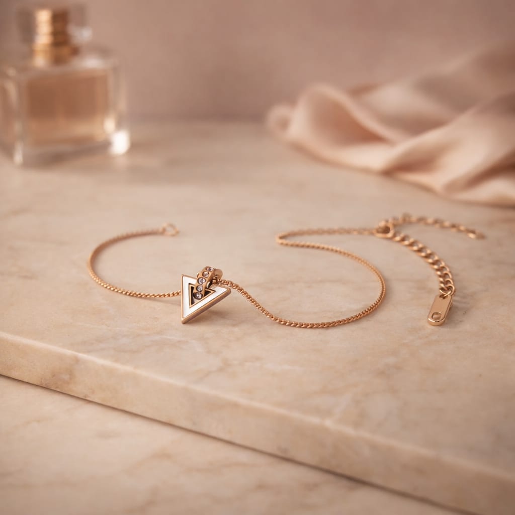 Aura Triangle Charm Rose Gold Anklet