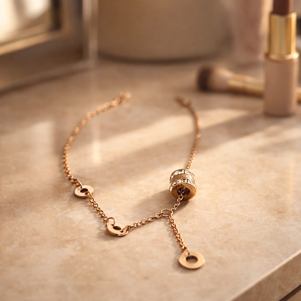 Halo Cylinder Lariat Rose Gold Anklet
