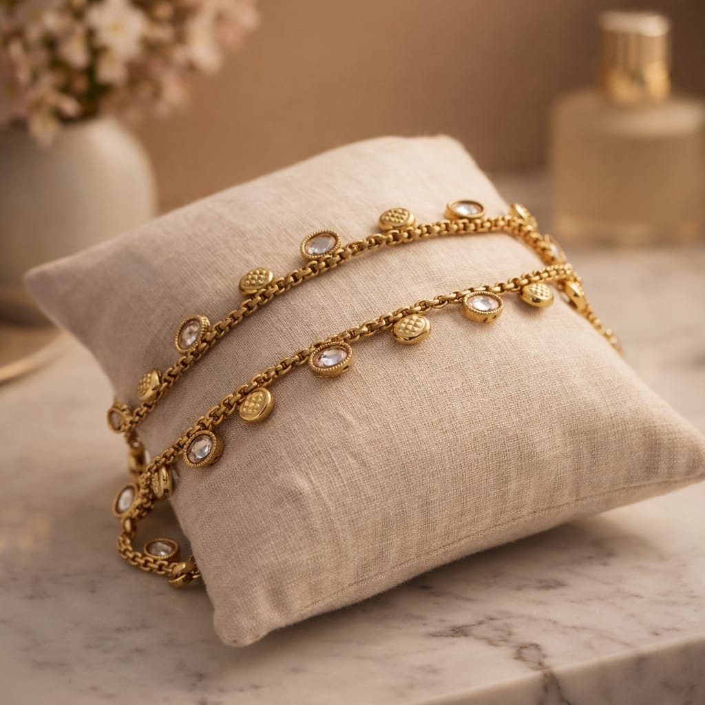 Regal Coin Kundan-Style Anklet Set