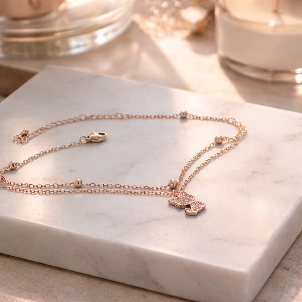 Rose Gold-Tone Triple-Layered Butterfly Anklet