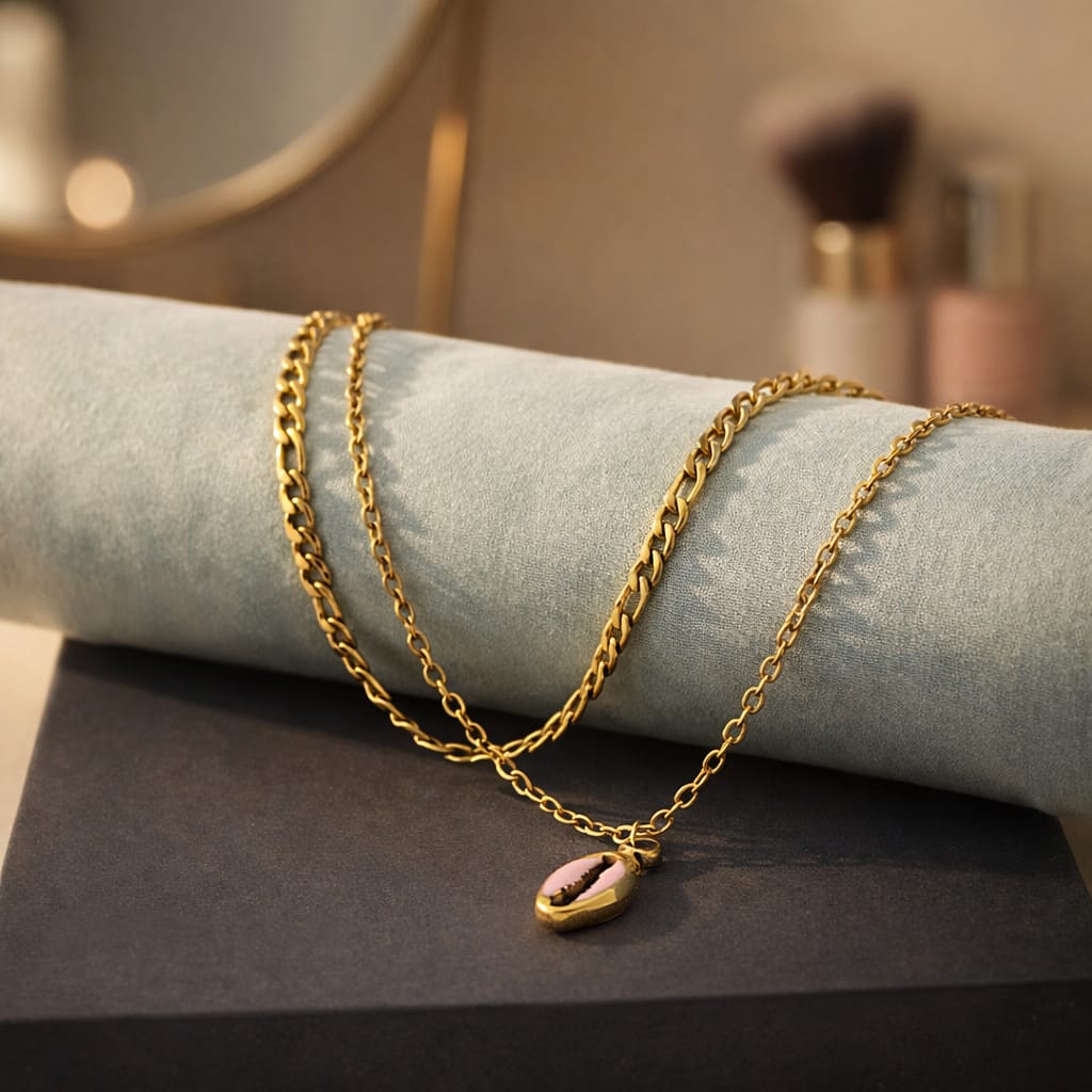 Pink Shell Layered Curb Anklet