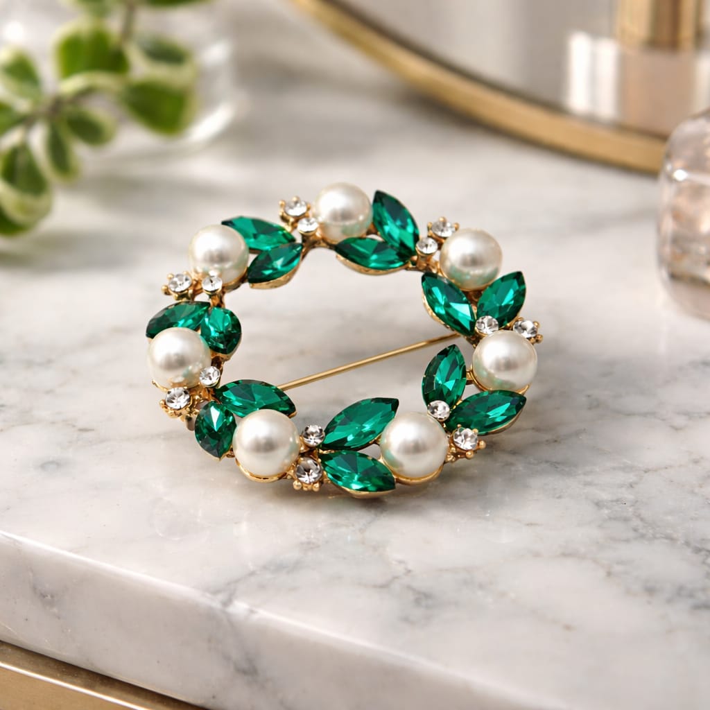 Emerald Lvy Wreath Brooch