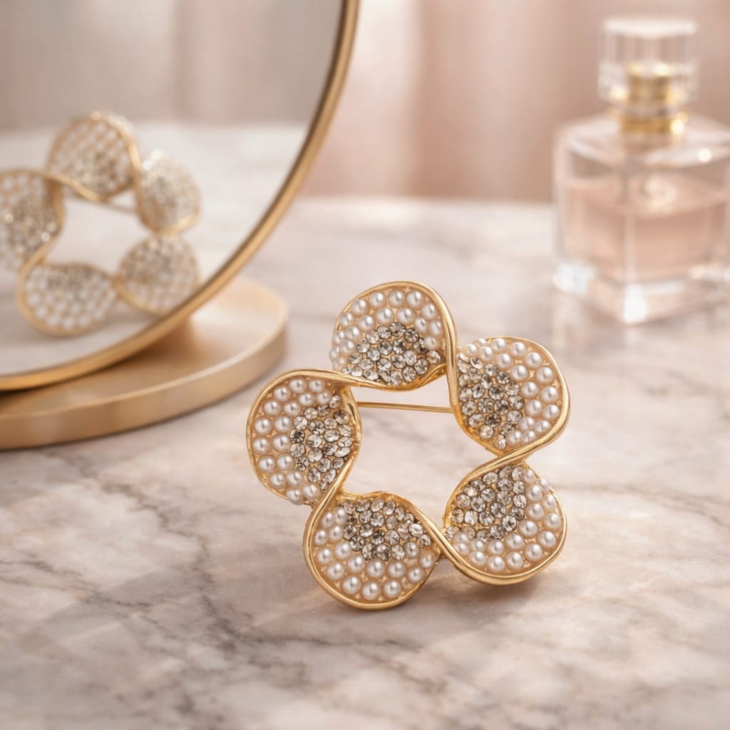 Golden Infinity Pearl Petal Brooch
