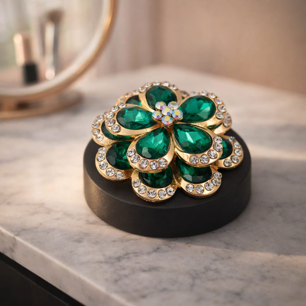 Gold-Tone Crystal Floral Brooch