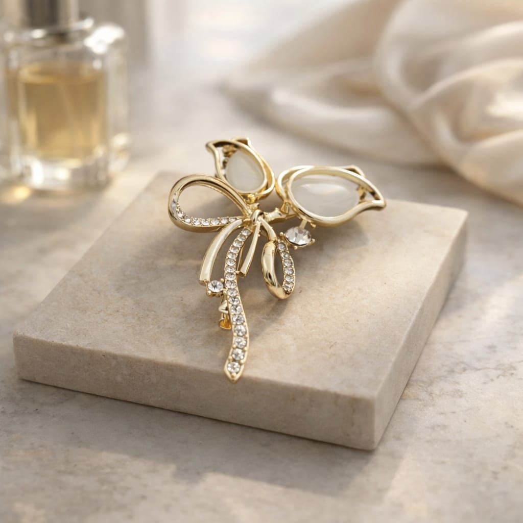 Moonstone-Effect Tulip Brooch