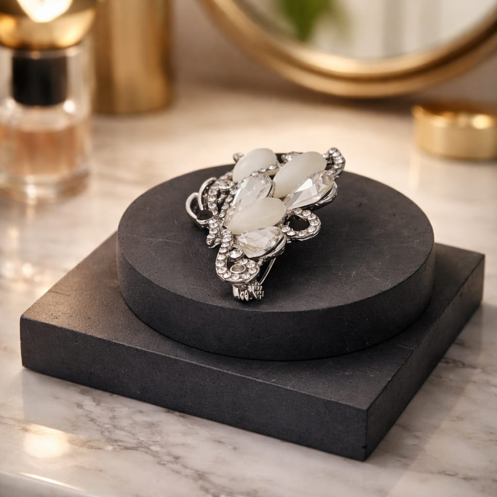 Silver-Tone Majestic Fan Brooch