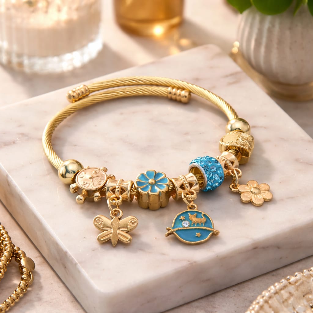 Golden Azure Garden & Butterfly Bangle