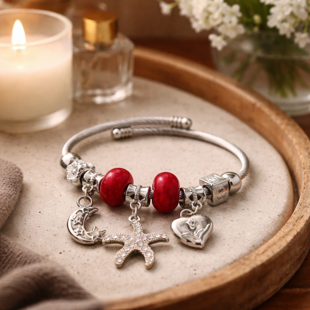 Silver Crimson Tide Celestial Bangle