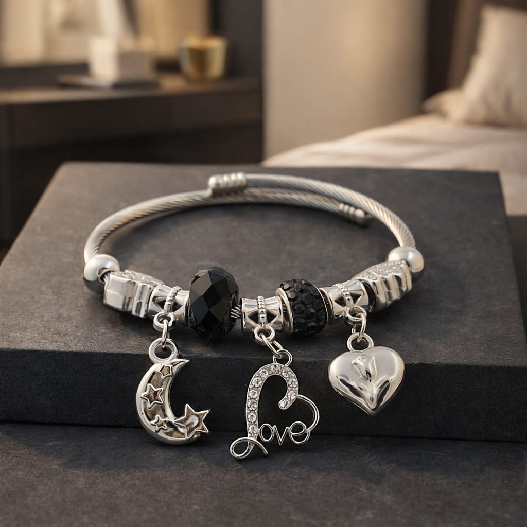 Silver Midnight Romance Bangles