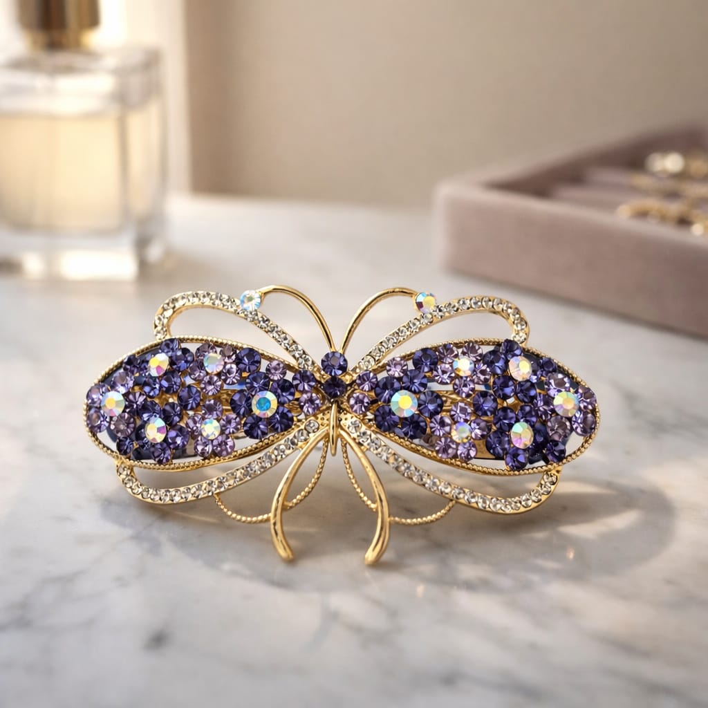 Regal Amethyst Butterfly Hair Barrette
