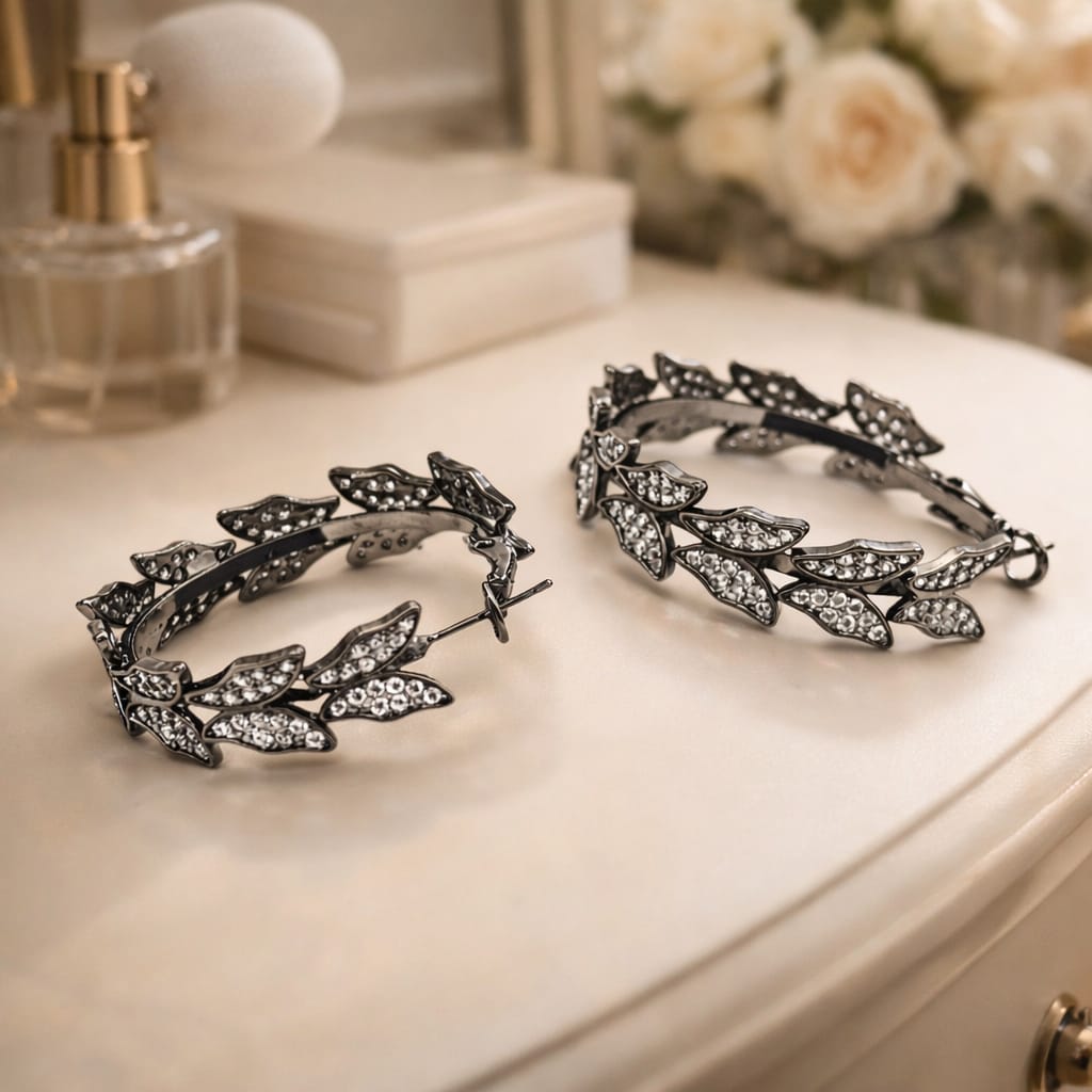 Midnight Vine Crystal Hoop Earrings
