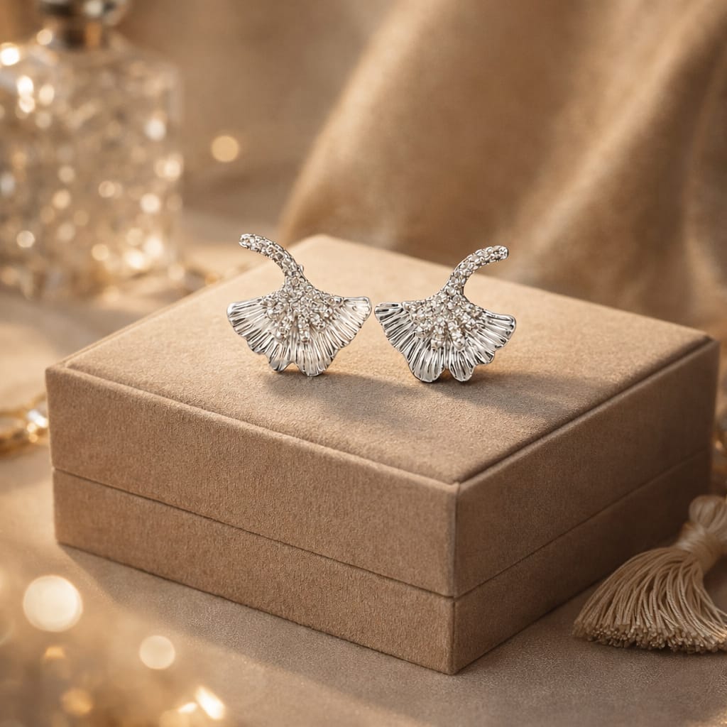 Ginkgo Crystal Stud Earrings