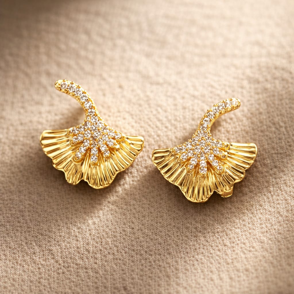 Ginkgo Crystal Stud Earrings