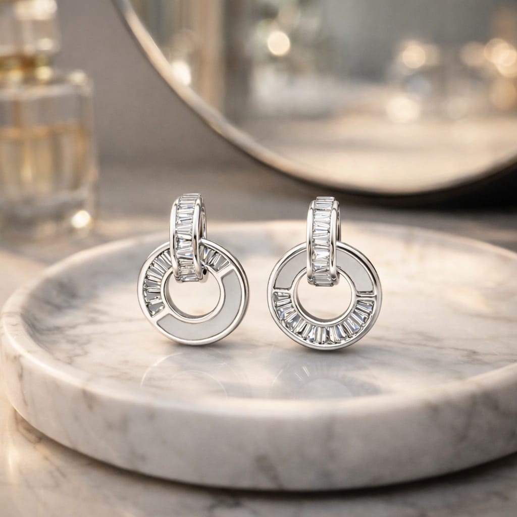 Crystal Halo Drop Hoop Earrings