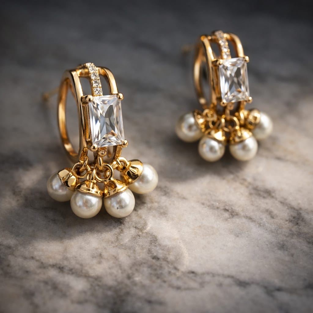 Crystal Pearl Charm Earrings