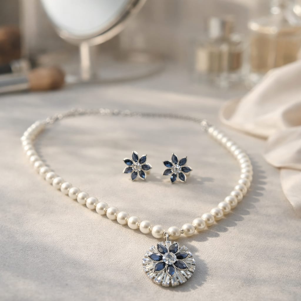 Ruby Bloom Pearl Necklace Set