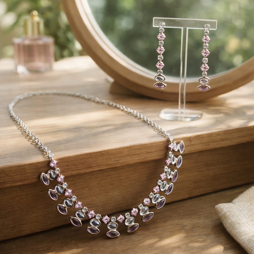 Blush Crystal Cascade Necklace Set