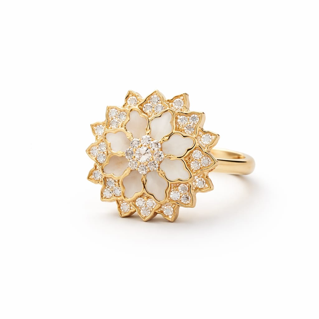 Golden Lotus Bloom  Statement Ring