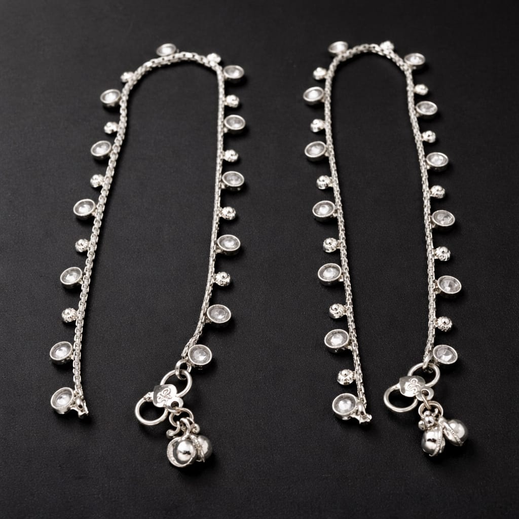 Contemporary Silver-Plated Solitaire Anklets